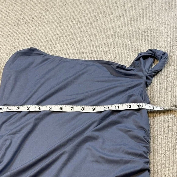 GIRLFRIEND COLLECTIVE Medium Ruched Sides Twist One Shoulder Tank Top Gray - Picture 7 of 7